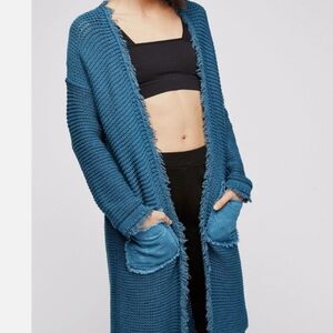 🌀 Free People Woodstock Cardigan in Teal Blue – Slouchy, Boho, & So Cozy